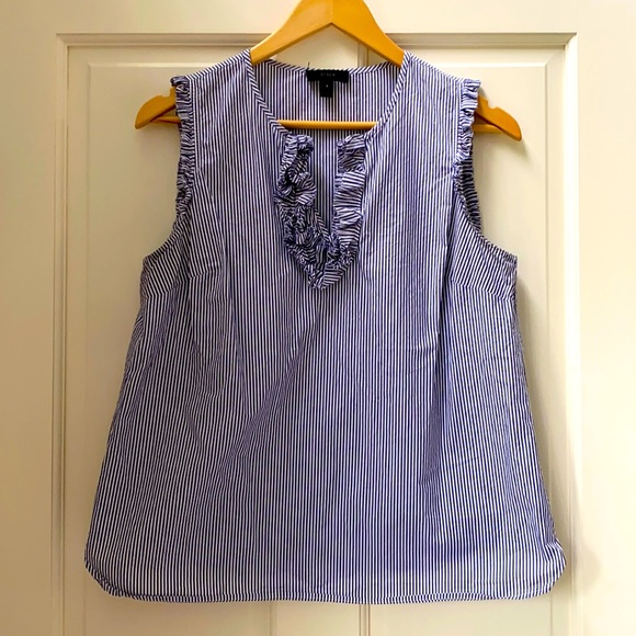 J. Crew Tops - J. Crew Sleeveless Ruffle Top. Blue/white Stripe M